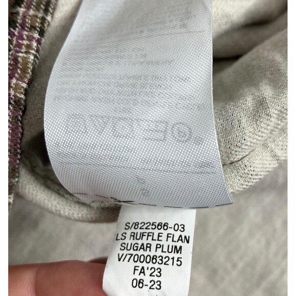 Banana Republic Top Womens S Sugar Plum Plaid Flannel Ruffle Neck Preppy Boho - Picture 7 of 14